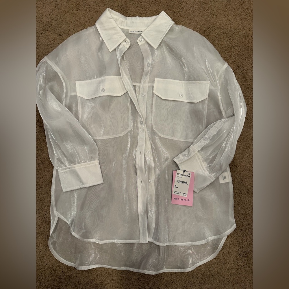 Avec Les Filles Sheer White Organza Blouse